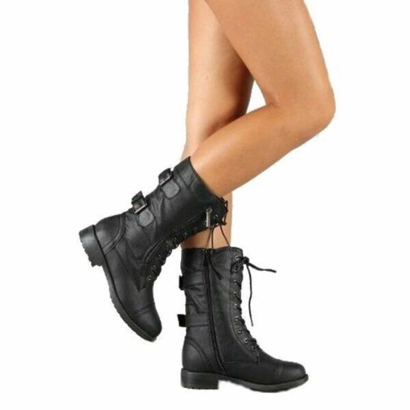 Top Moda Pack-72 Women's Fashion Mid Calf Combat Military Lace Boots Size 9 - Picture 2 of 13